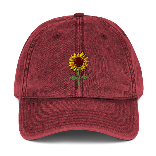 Sunflower Vintage Cotton Twill Cap, Cute Sunflower Lover hat, sunflower embroidery, Embroidered flower hat, Cute fun summer hat for her, sunflower lover gift hat, dad cap cute hat