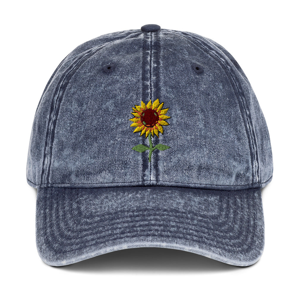 Sunflower Vintage Cotton Twill Cap, Cute Sunflower Lover hat, sunflower embroidery, Embroidered flower hat, Cute fun summer hat for her, sunflower lover gift hat, dad cap cute hat