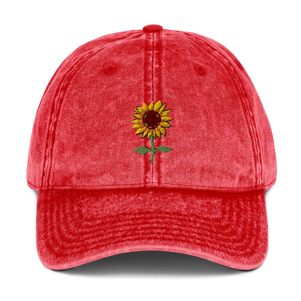 Sunflower Vintage Cotton Twill Cap, Cute Sunflower Lover hat, sunflower embroidery, Embroidered flower hat, Cute fun summer hat for her, sunflower lover gift hat, dad cap cute hat