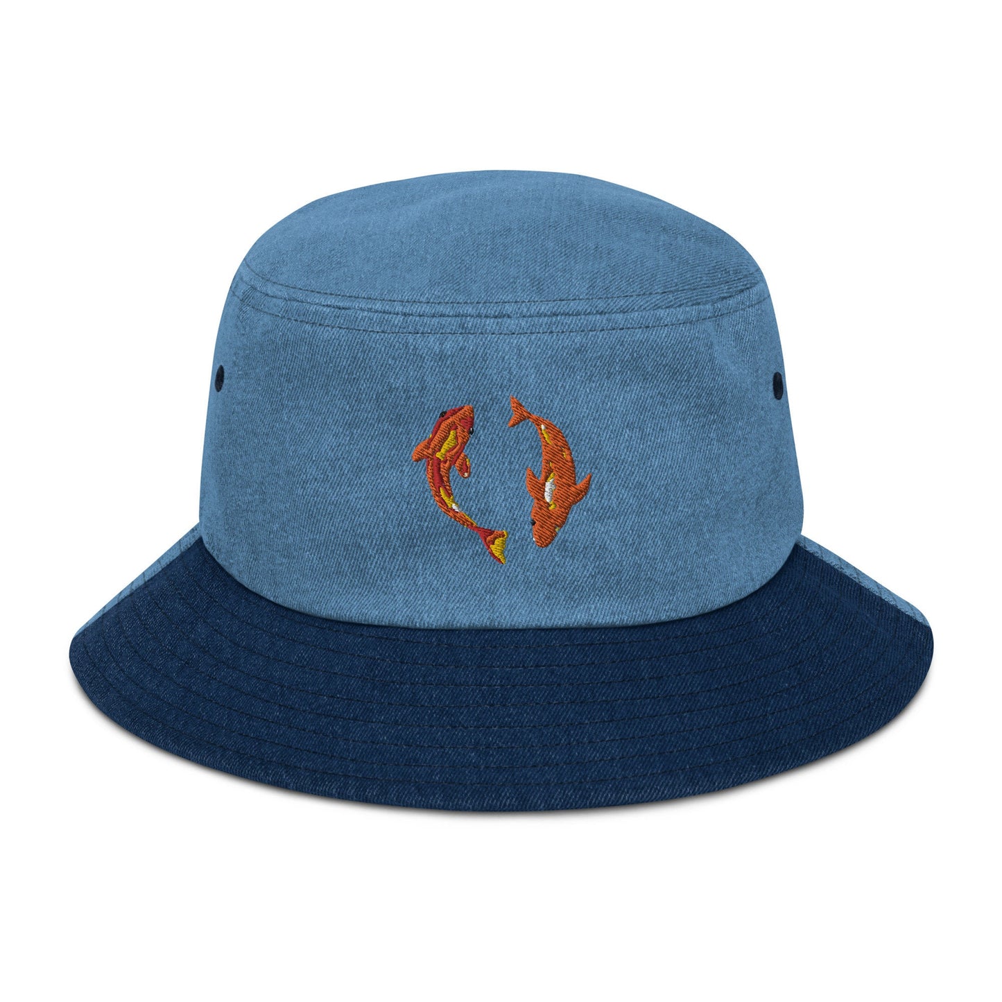 Embroidered Koi Fish Denim Hat, Cute Pretty Koi Fish Drawing, Embroidered fish illustration, Koi