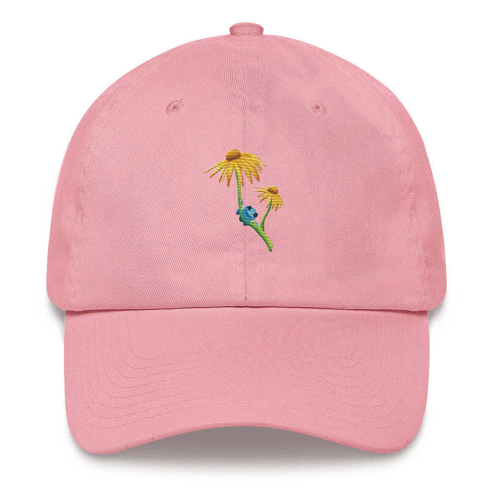 Cute Funny Frog on Flower Pretty Embroidered Hat, Summer Frog Lover hat, Gift for frog lover, Frog Aesthetic, Mushroom frog, flower summer