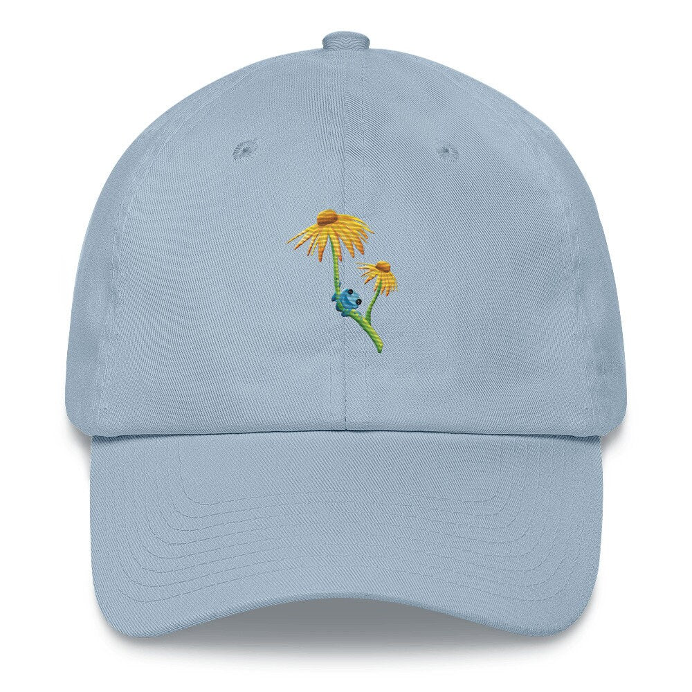 Cute Funny Frog on Flower Pretty Embroidered Hat, Summer Frog Lover hat, Gift for frog lover, Frog Aesthetic, Mushroom frog, flower summer