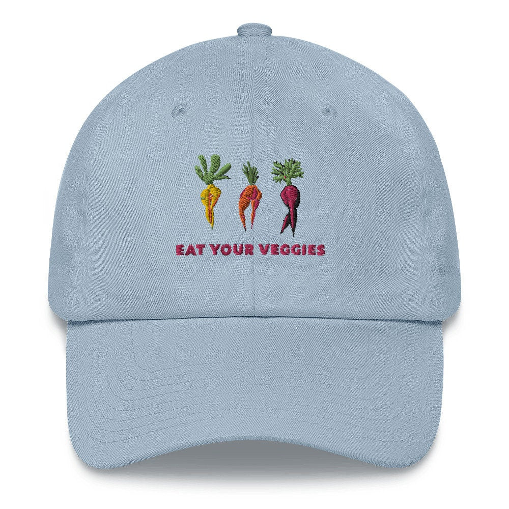 Dad hat Eat Your Veggies Funny hat for Vegetarian, Vegan Gift, Funny clever Pun, Carrot Legs booty Drawing Embroidered Hat Summer cute