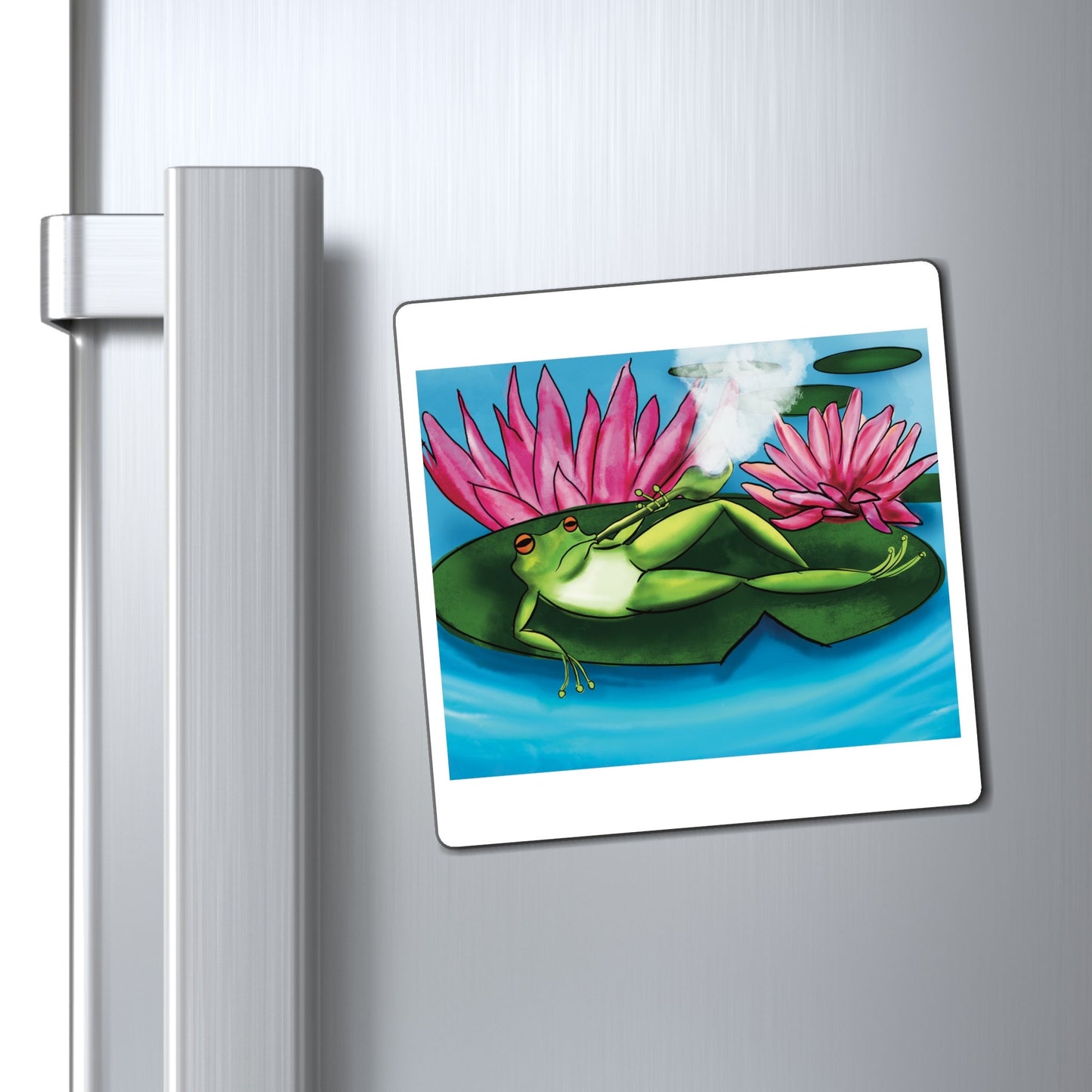 Funny Frog Magnet For Frog Lover, Cute Frog Relaxing on Lily Pad, Cute Frog Lover Gift, Fridge Magnet Funny