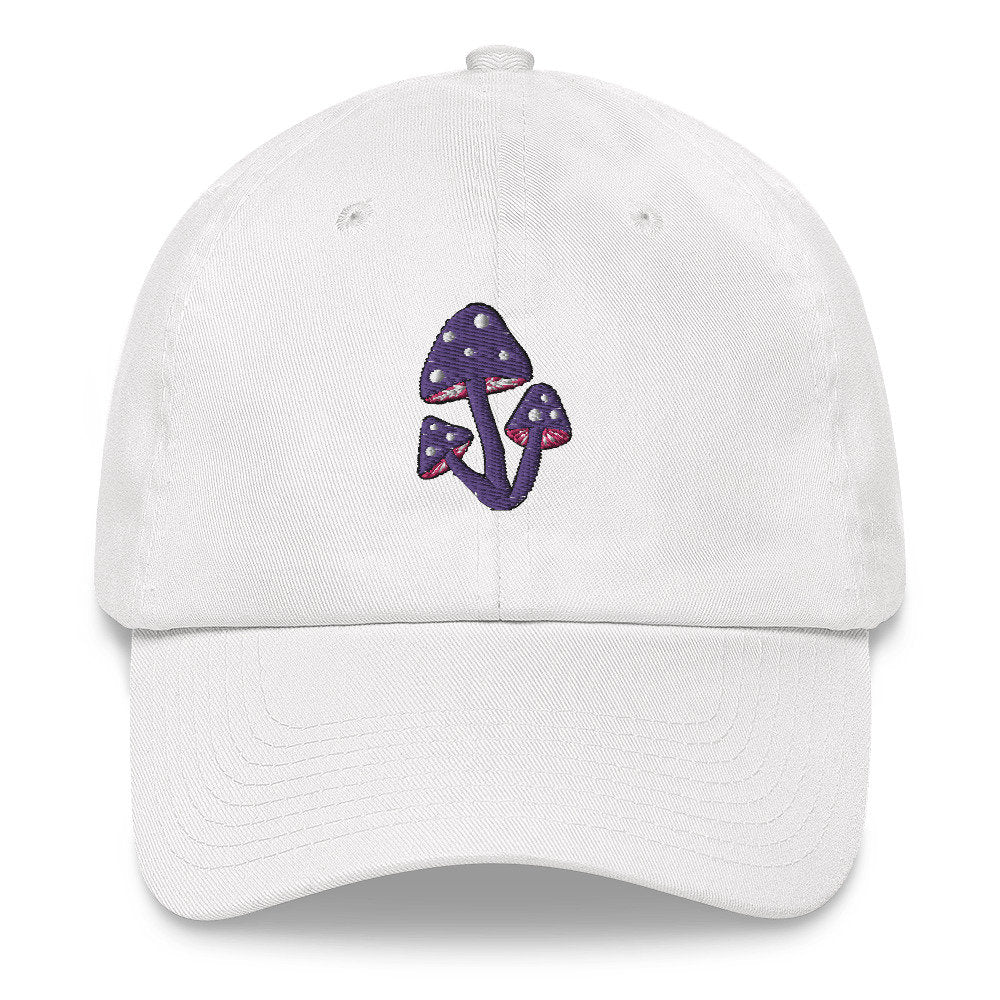 Purple Embroidered Mushroom Dad hat, Mushroom hat, magic mushroom summer hat, purple mushroom cute hat