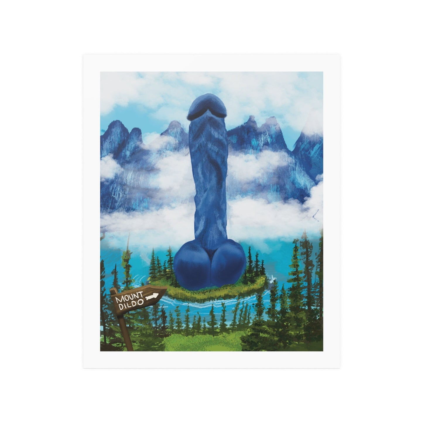 Funny Mount Dildo Art Poster, Funny Art Poster Joke Niche Gift, Wall Art Print Funny Cute Joke Dick Art Poster Dildo Mountain Landscape