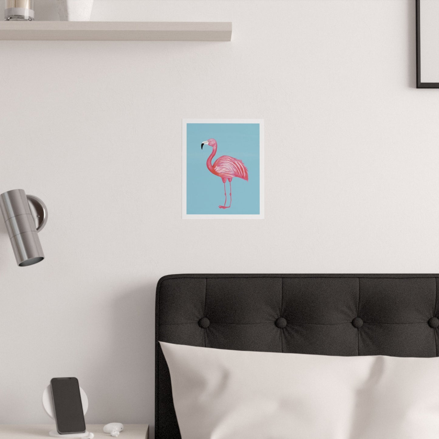 Cute Pretty Flamingo Art Poster, Satin Art Print, Pink and Blue Art, Flamingo Bird Lover, Nature Lover gift, Wall art Home decor Cute