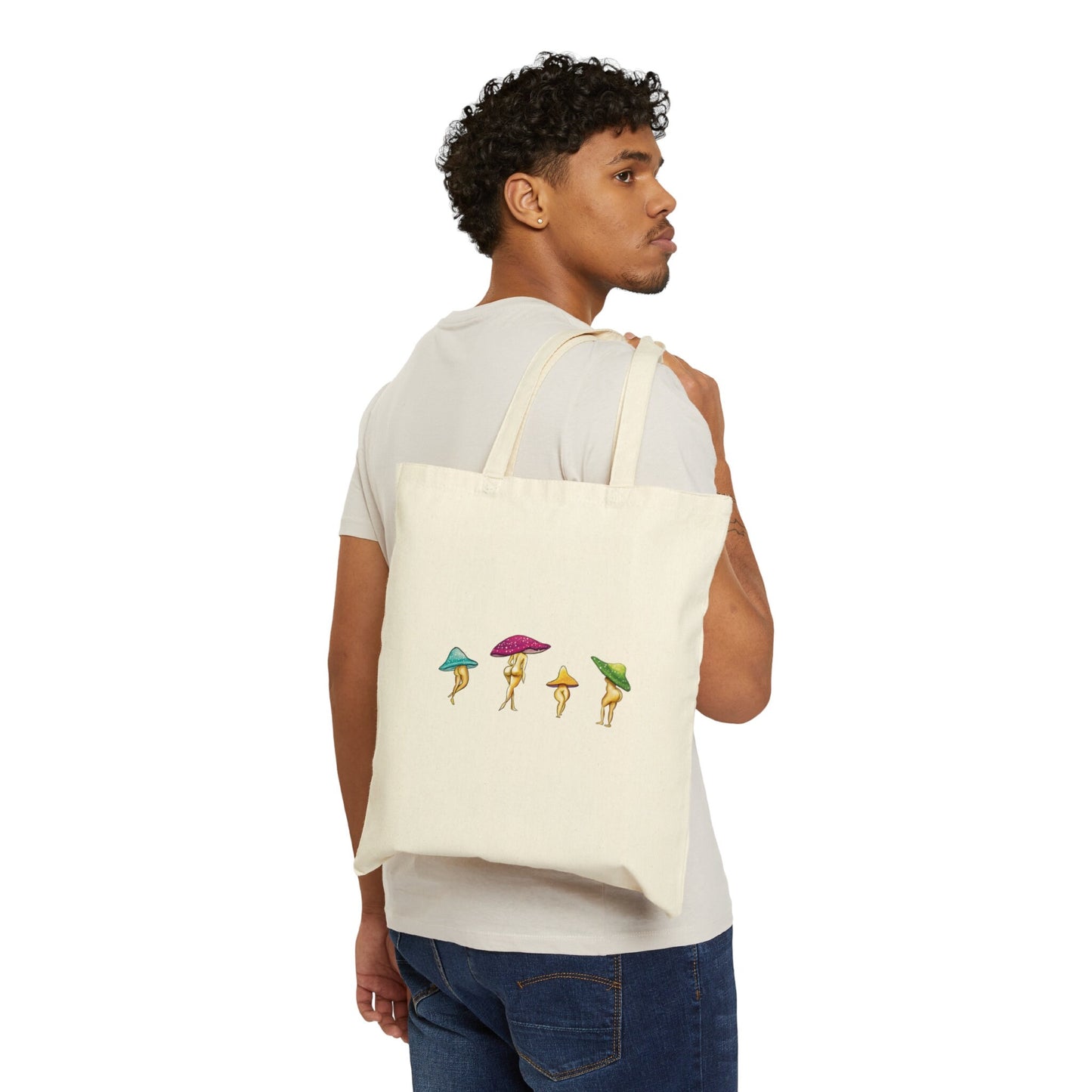 Cute Funny Mushroom Tote Bag, Reusable cotton Canvas Tote Bag, Mushroom Lover, Mushroom Gift, Trendy Funny Mushroom Lady Art Cute