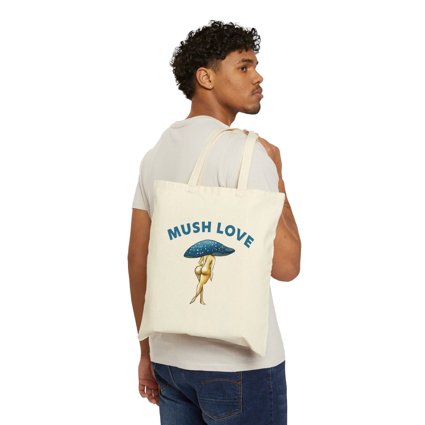 Cute Funny Reusable Cotton Canvas Tote Bag, Pretty Mushroom Booty Tote Bag, NSFW, Sexy anime booty, mushroom lady cute pretty, mushroom ass