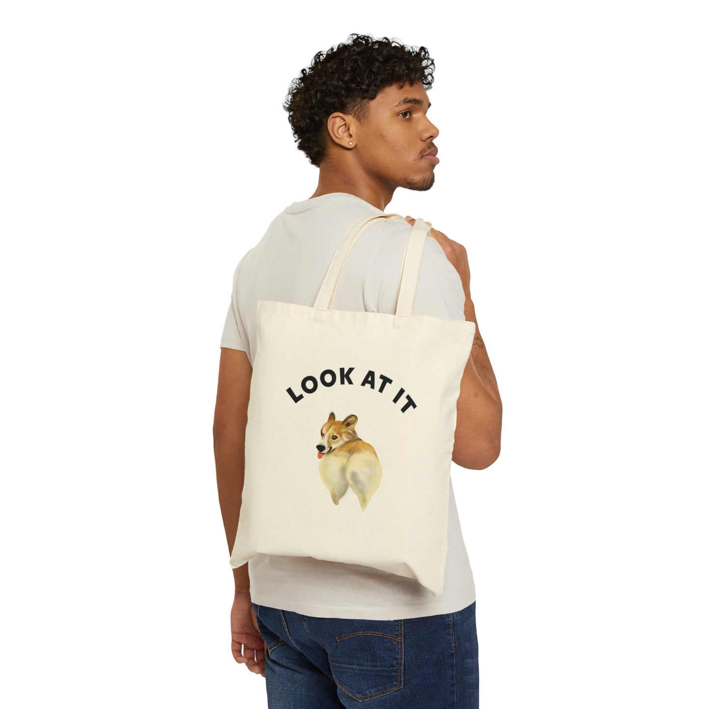 Cute Funny Corgi Canvas Tote Bag, Funny Cute Sarcastic Corgi Butt Cotton Canvas Tote Bag