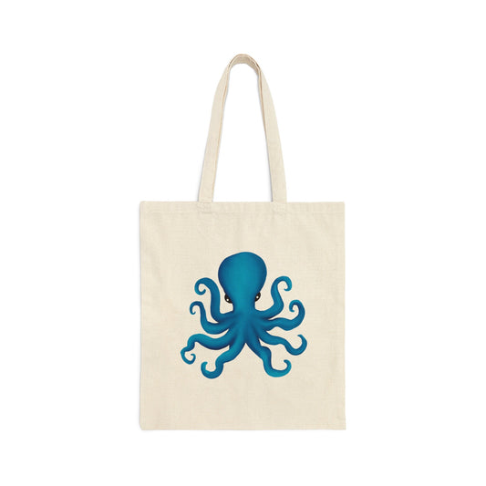 Cute Blue Octopus Cotton Canvas Tote Bag, Cute Pretty Octopus lover bag, pretty octopus art bag, animal lover gift, natural tote bag art