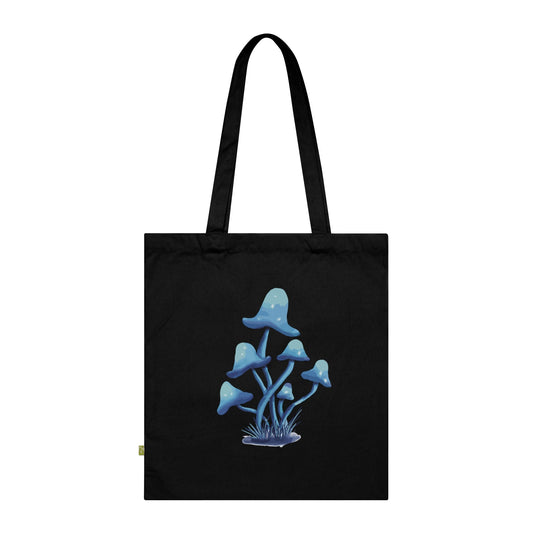 Cute Blue Mushroom Organic Cotton Tote Bag, Mushroom Art, Mushroom Lover Gift, Mushroom Art, Cute Pretty Mushroom Tote bag reusable, organic