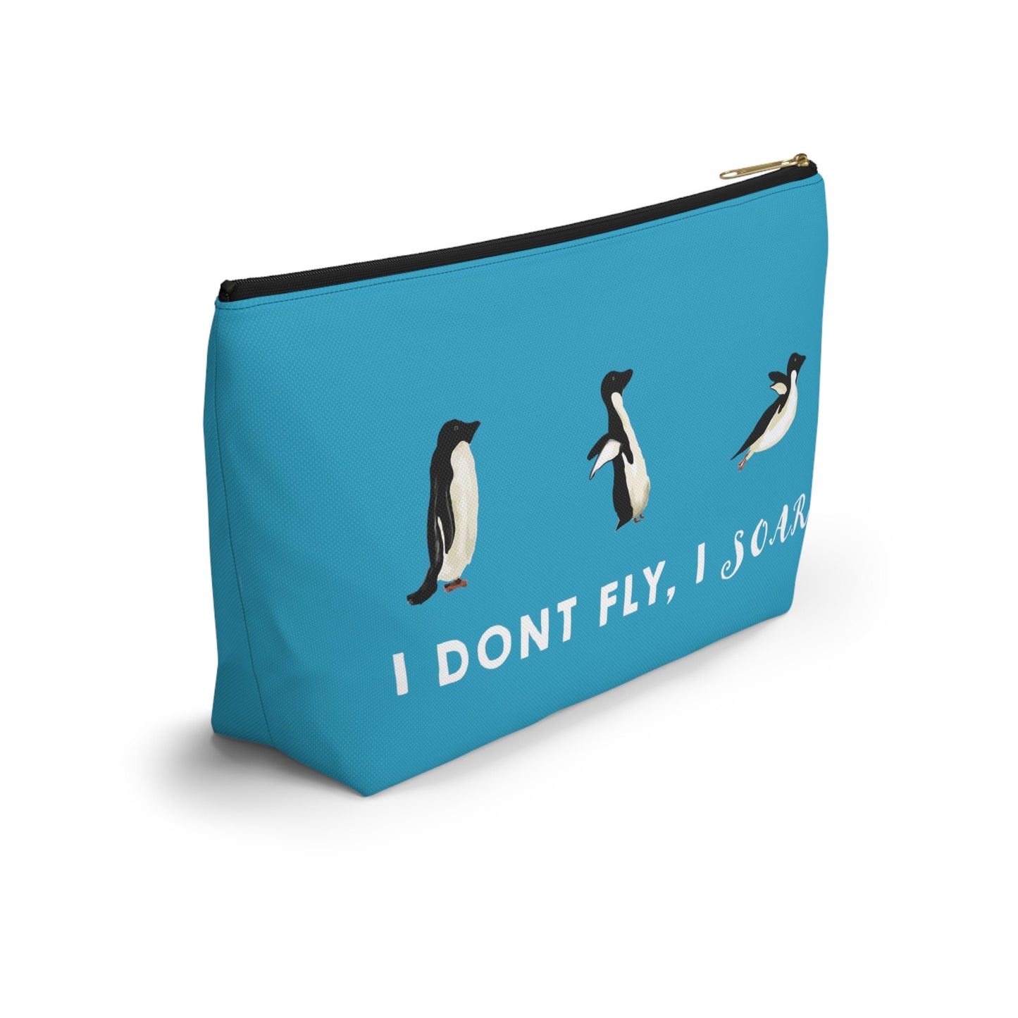 Cute Funny Penguin Caption Makeup Bag, Turquoise Penguin Funny Penguin Lover Gift