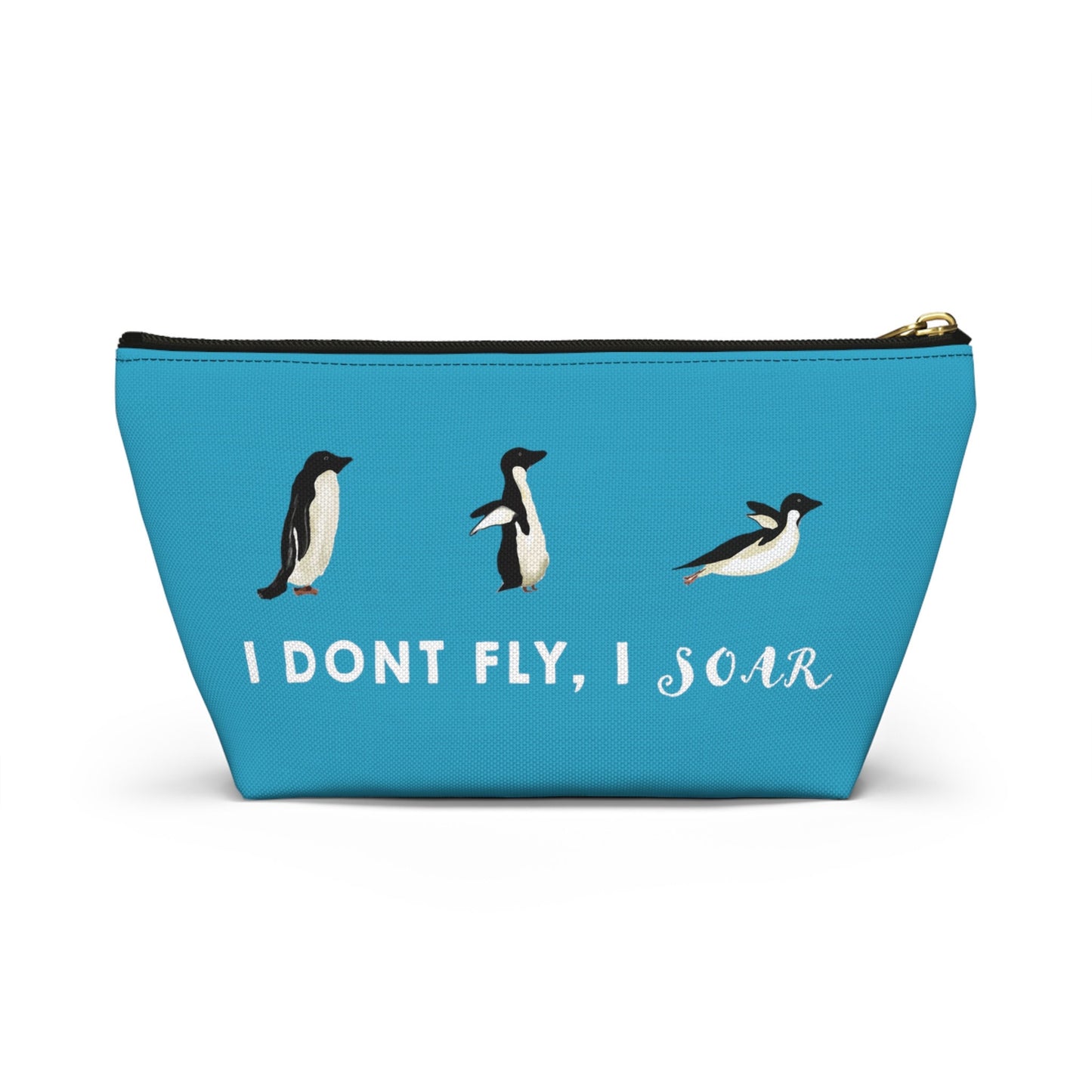 Cute Funny Penguin Caption Makeup Bag, Turquoise Penguin Funny Penguin Lover Gift