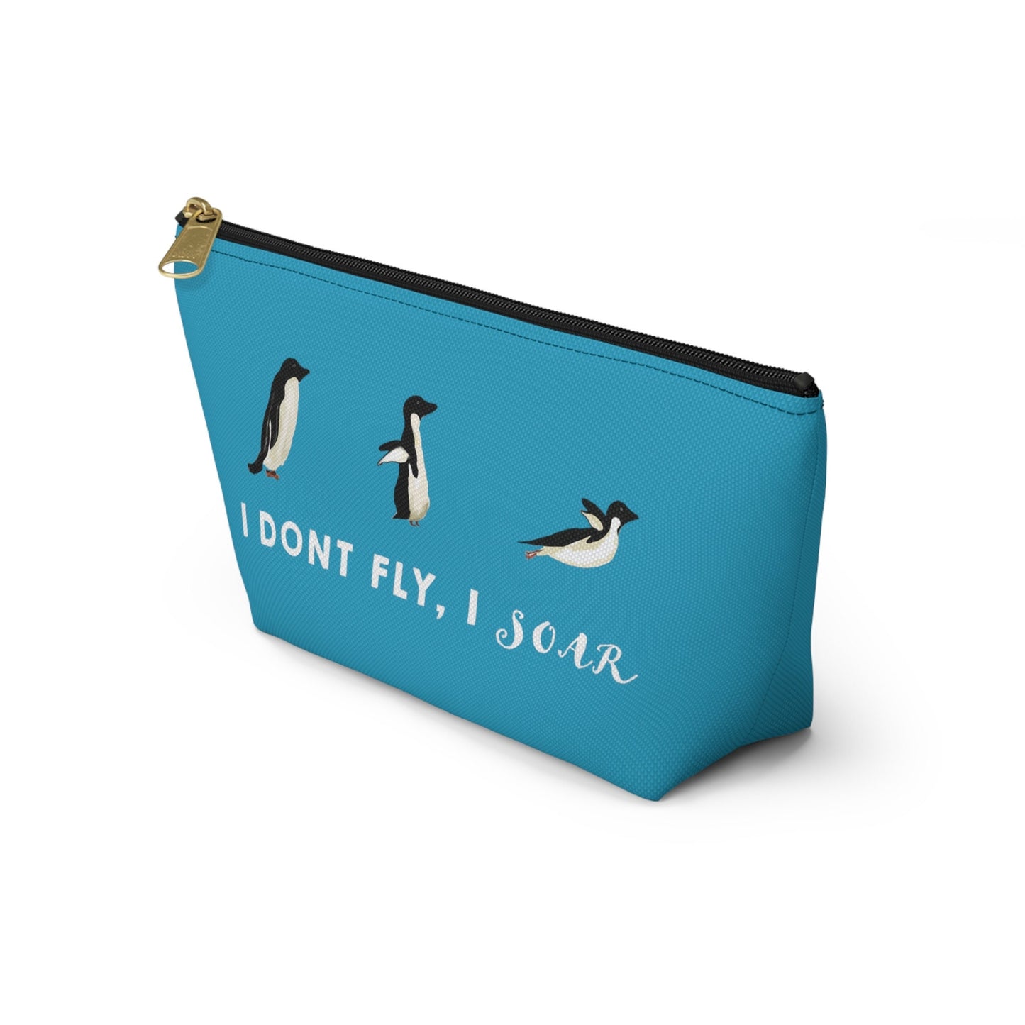 Cute Funny Penguin Caption Makeup Bag, Turquoise Penguin Funny Penguin Lover Gift