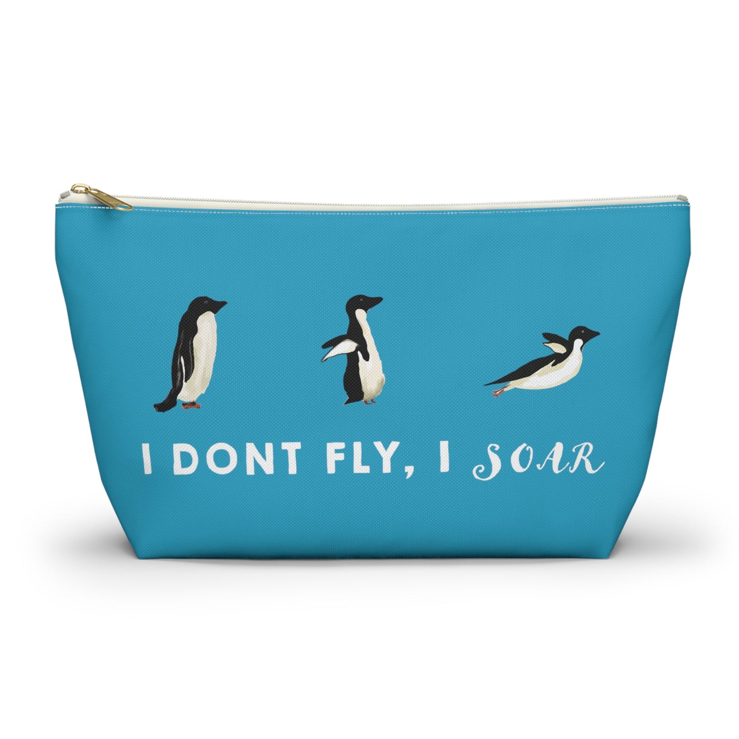 Cute Funny Penguin Caption Makeup Bag, Turquoise Penguin Funny Penguin Lover Gift