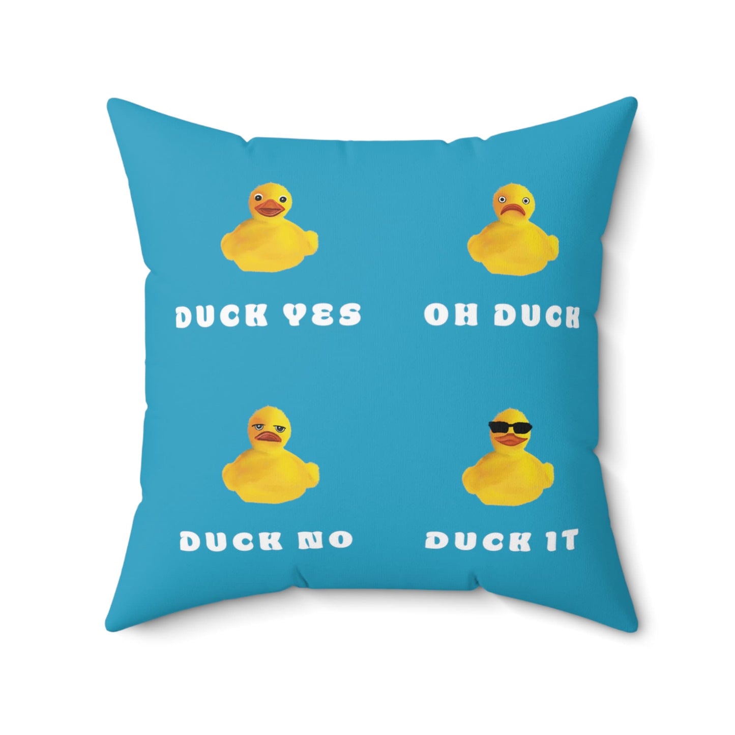 Cute Funny Duck It Pillow, Funny Bedroom pillow, funny duck pillow art, blue funny duck puns, duck it pun, funny home decor, living room art