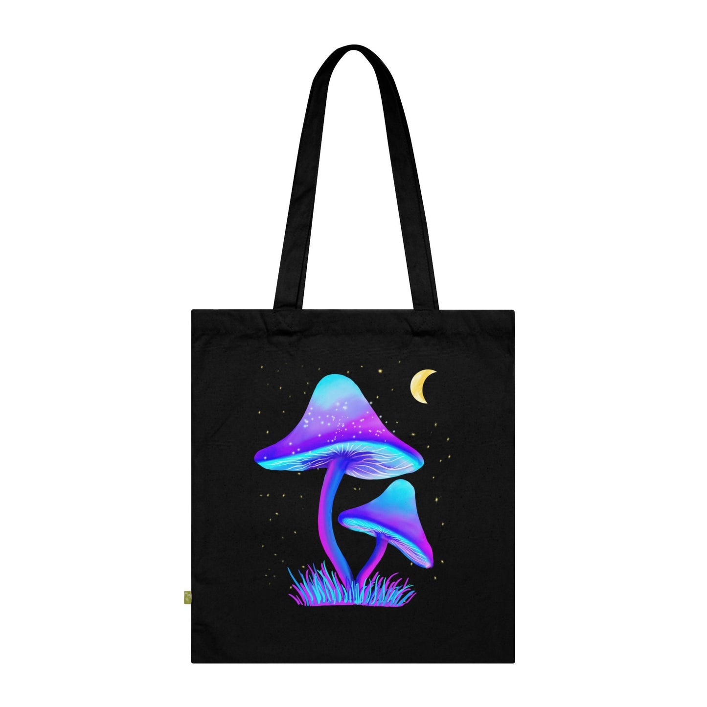 Trippy Psychedelic Trippy Mushroom Tote Bag, Organic Mushroom Tote bag, Black Vibrant Bioluminescent Mushroom Art, Colorful Trippy Cosmic