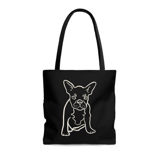 French Bulldog Cute White outline Tote Bag, Cute French Bulldog Art Tote Bag