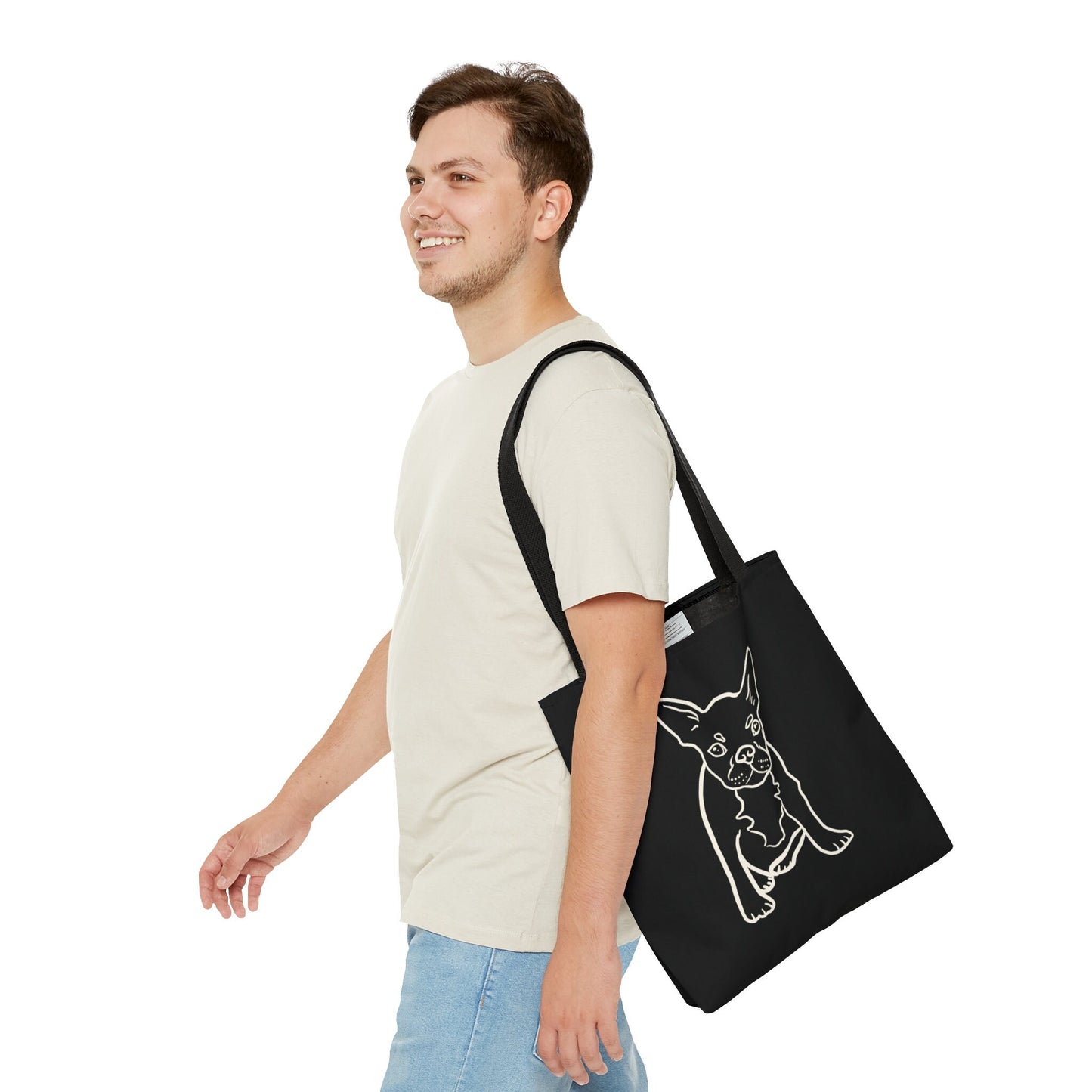 French Bulldog Cute White outline Tote Bag, Cute French Bulldog Art Tote Bag