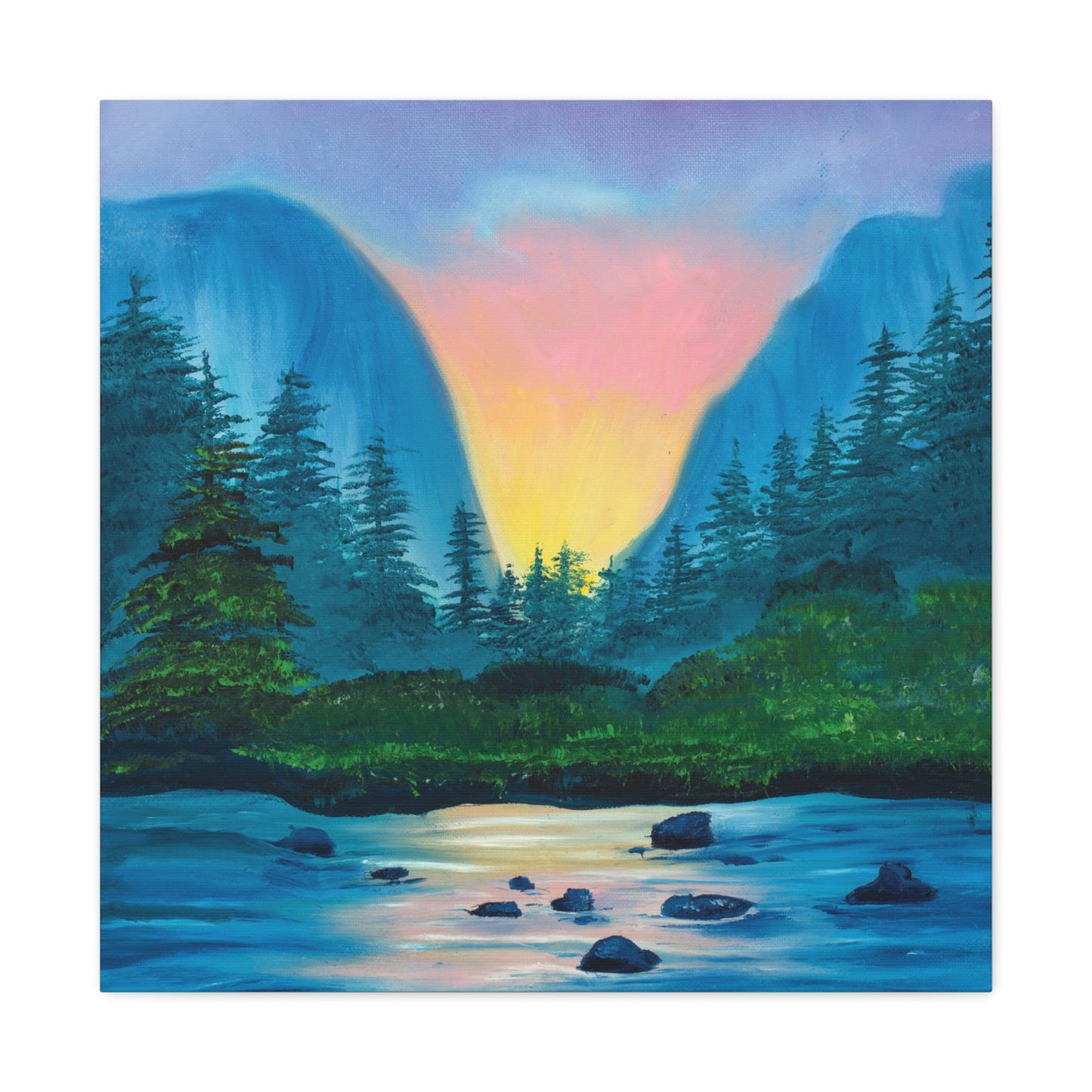 Mountain Lake Nature Scene Oil Painting, Canvas Gallery Wraps, Nature lover art canvas ready to hang, Forest Art Scene Lake Sunset Painting