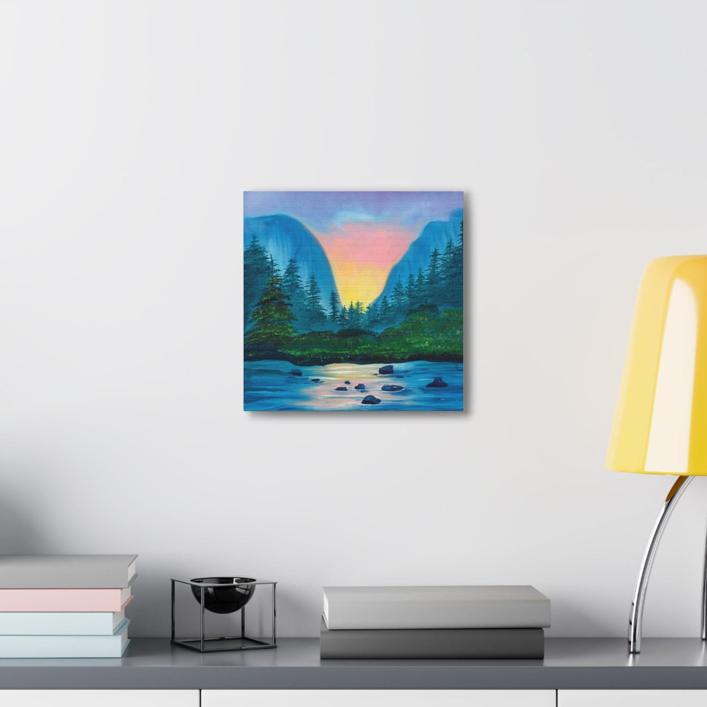 Mountain Lake Nature Scene Oil Painting, Canvas Gallery Wraps, Nature lover art canvas ready to hang, Forest Art Scene Lake Sunset Painting