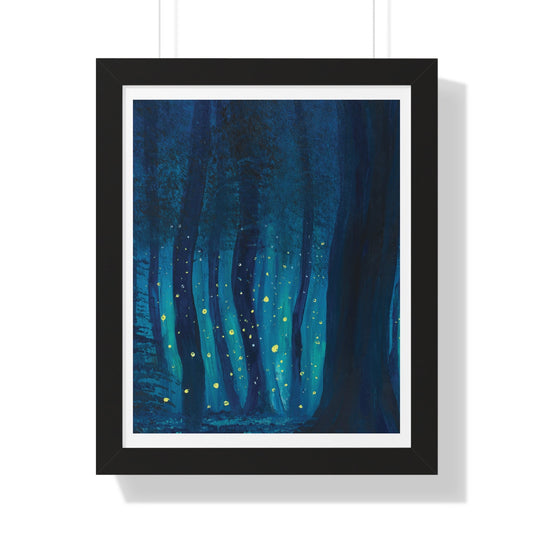 Framed Vertical Poster, Mythical fantasy forest, glowing fireflies oil painting, framed art forest aesthetic, cottagecore art print framed