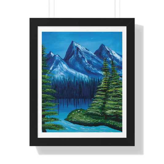 Framed Nature Scene Mountain Landscape Vertical Poster, oil Painting, Wall decor, Bedroom living room wall art, home decor, lake mountain