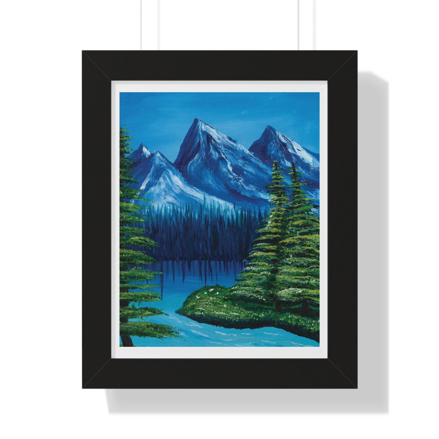Framed Nature Scene Mountain Landscape Vertical Poster, oil Painting, Wall decor, Bedroom living room wall art, home decor, lake mountain