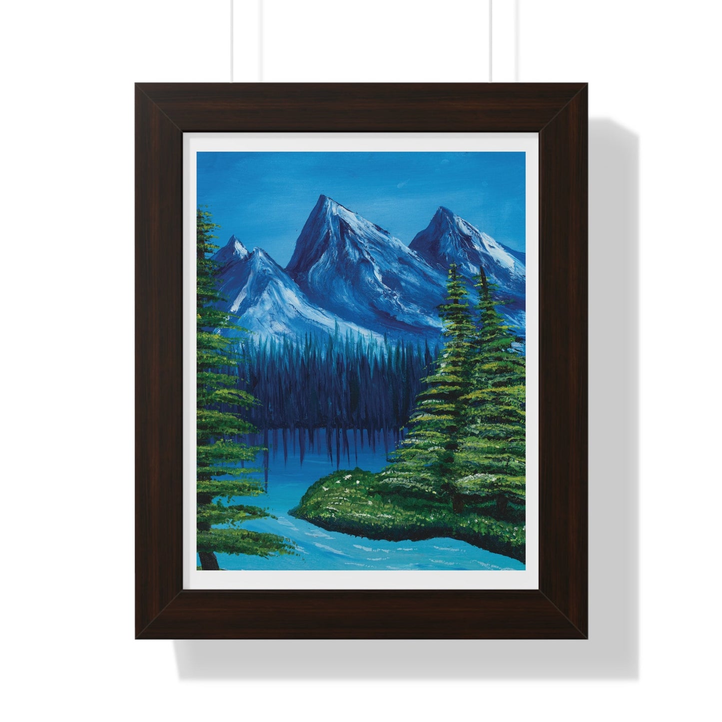 Framed Nature Scene Mountain Landscape Vertical Poster, oil Painting, Wall decor, Bedroom living room wall art, home decor, lake mountain