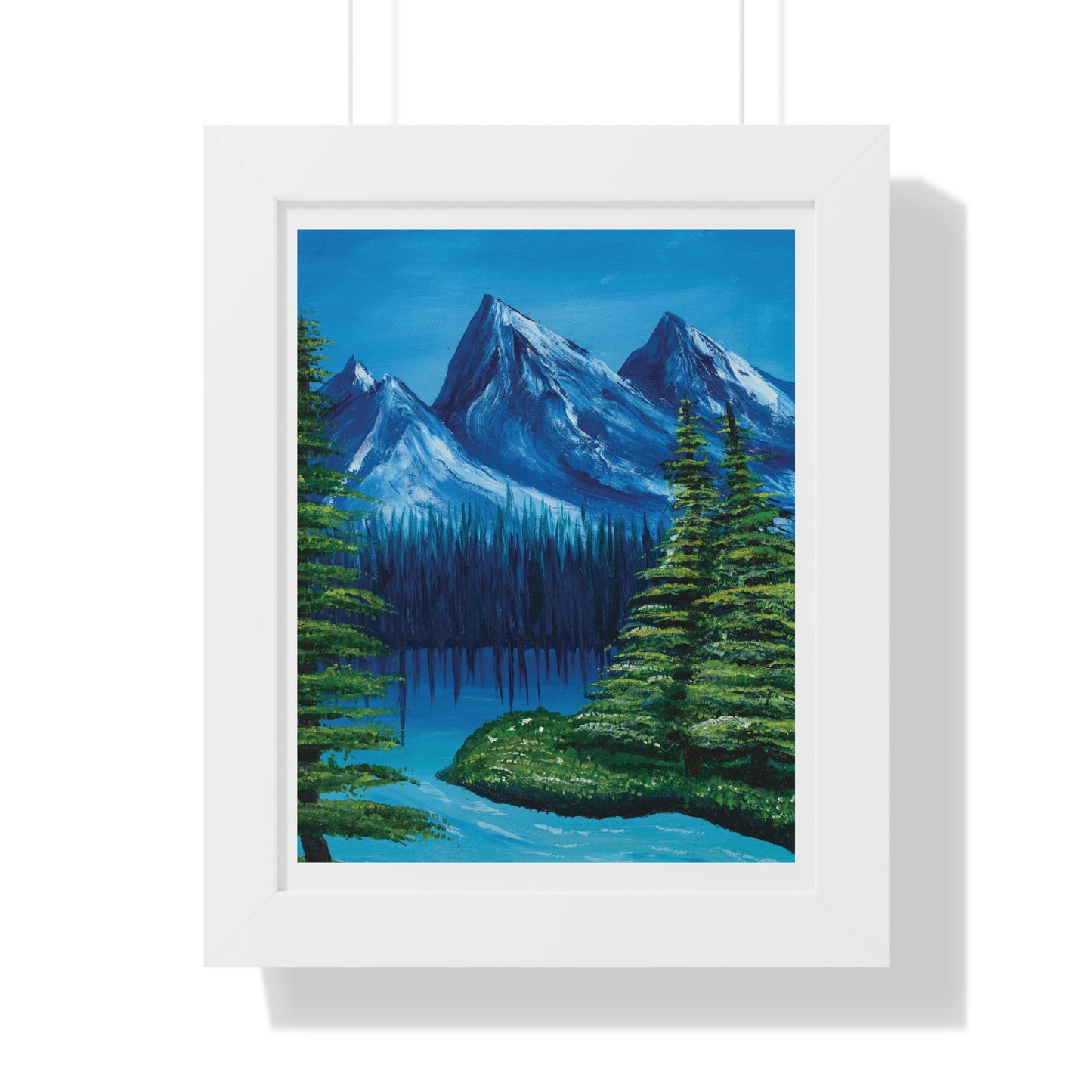 Framed Nature Scene Mountain Landscape Vertical Poster, oil Painting, Wall decor, Bedroom living room wall art, home decor, lake mountain