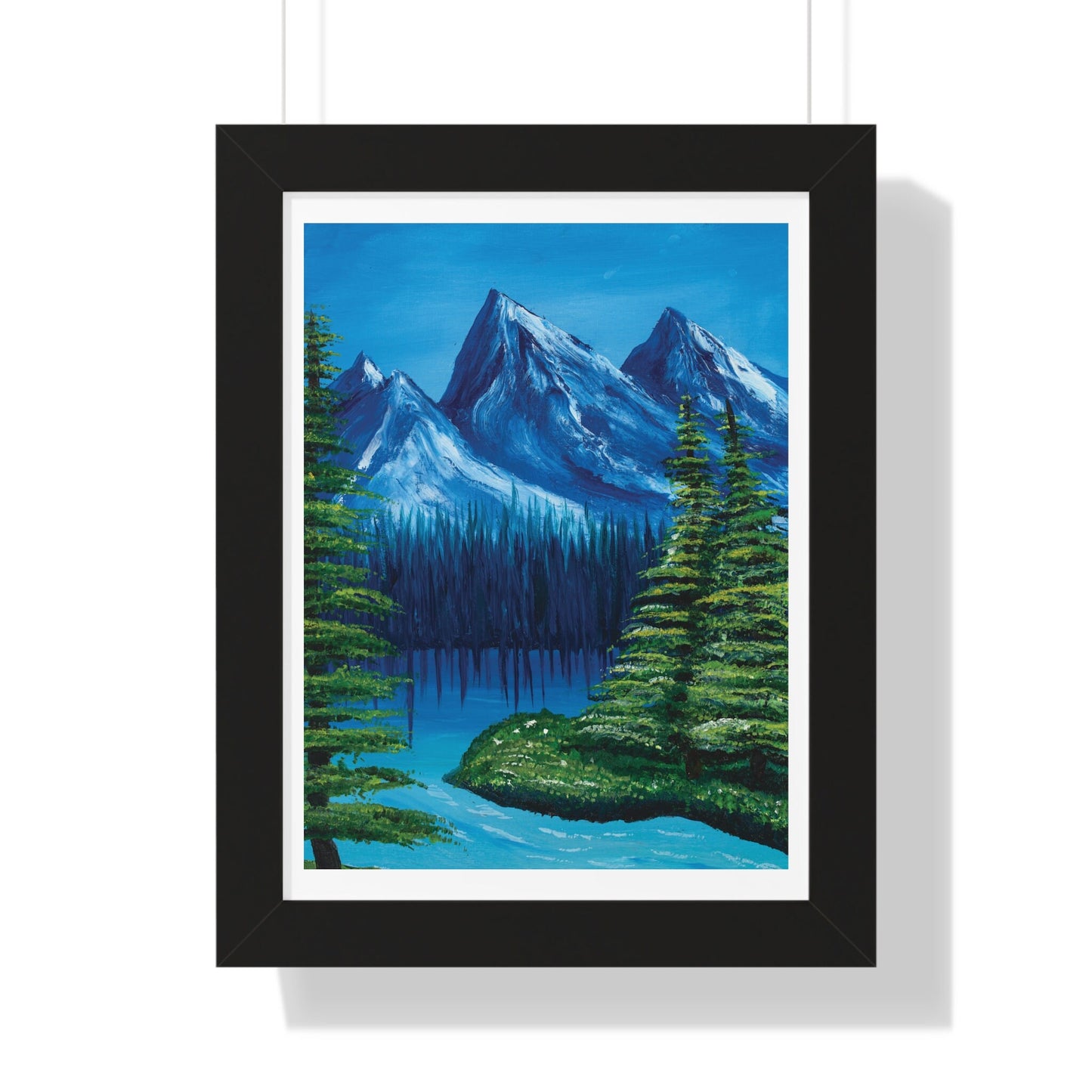 Framed Nature Scene Mountain Landscape Vertical Poster, oil Painting, Wall decor, Bedroom living room wall art, home decor, lake mountain