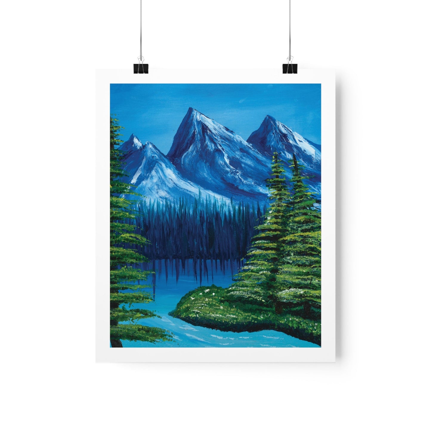 Pretty Nature Mountain Landscape Poster Oil Painting, Wall Art Home Decor, Bedroom, Landscape Scene, Pretty Blue Mountain Lake Water, Giclee