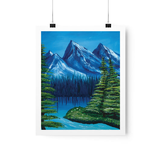 Pretty Nature Mountain Landscape Poster Oil Painting, Wall Art Home Decor, Bedroom, Landscape Scene, Pretty Blue Mountain Lake Water, Giclee