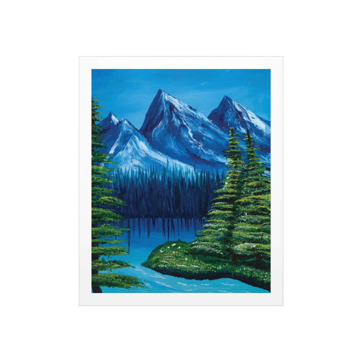 Pretty Nature Mountain Landscape Poster Oil Painting, Wall Art Home Decor, Bedroom, Landscape Scene, Pretty Blue Mountain Lake Water, Giclee