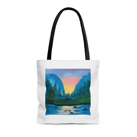 Nature Mountain Landscape Oil Painting Tote Bag, Reusable tote, Pretty sustainable nature scene, Mountain landscape Lake Painting Tote Bag