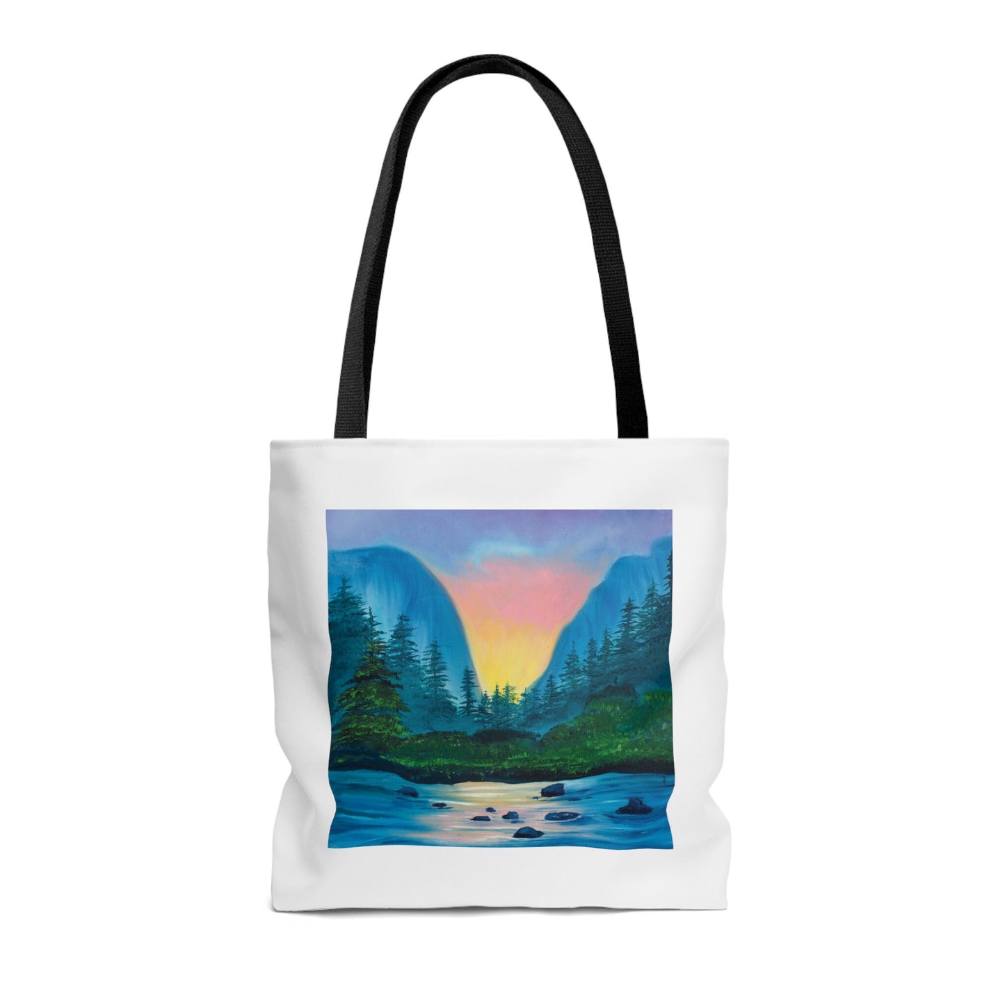 Nature Mountain Landscape Oil Painting Tote Bag, Reusable tote, Pretty sustainable nature scene, Mountain landscape Lake Painting Tote Bag