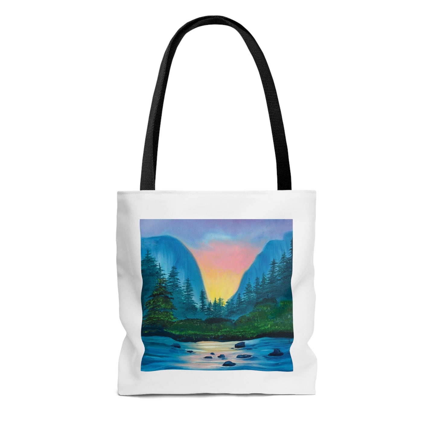 Nature Mountain Landscape Oil Painting Tote Bag, Reusable tote, Pretty sustainable nature scene, Mountain landscape Lake Painting Tote Bag