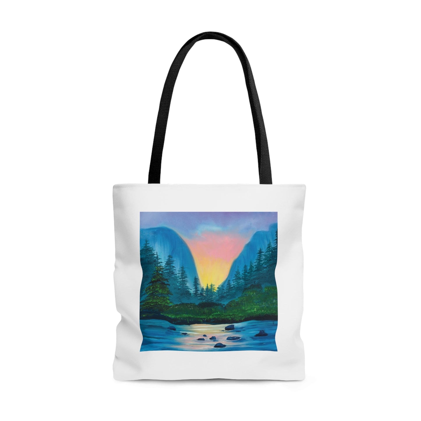 Nature Mountain Landscape Oil Painting Tote Bag, Reusable tote, Pretty sustainable nature scene, Mountain landscape Lake Painting Tote Bag