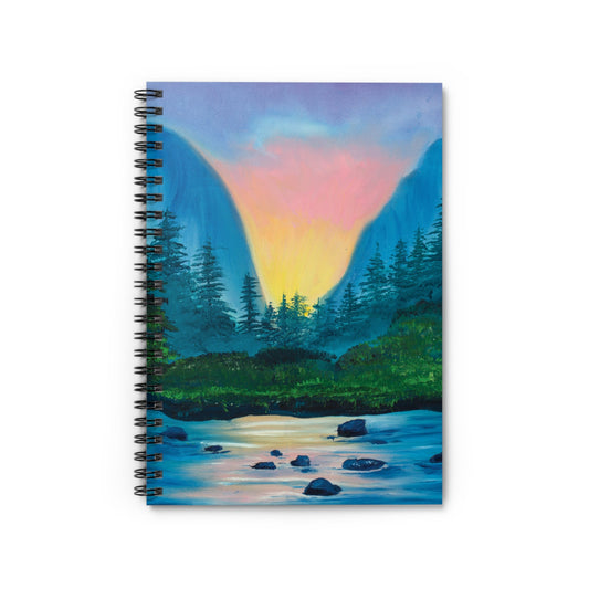 Pretty Journal Notebook, nature mountain landscape art oil painting, pretty mountain landscape lake oil painting, colorful painting