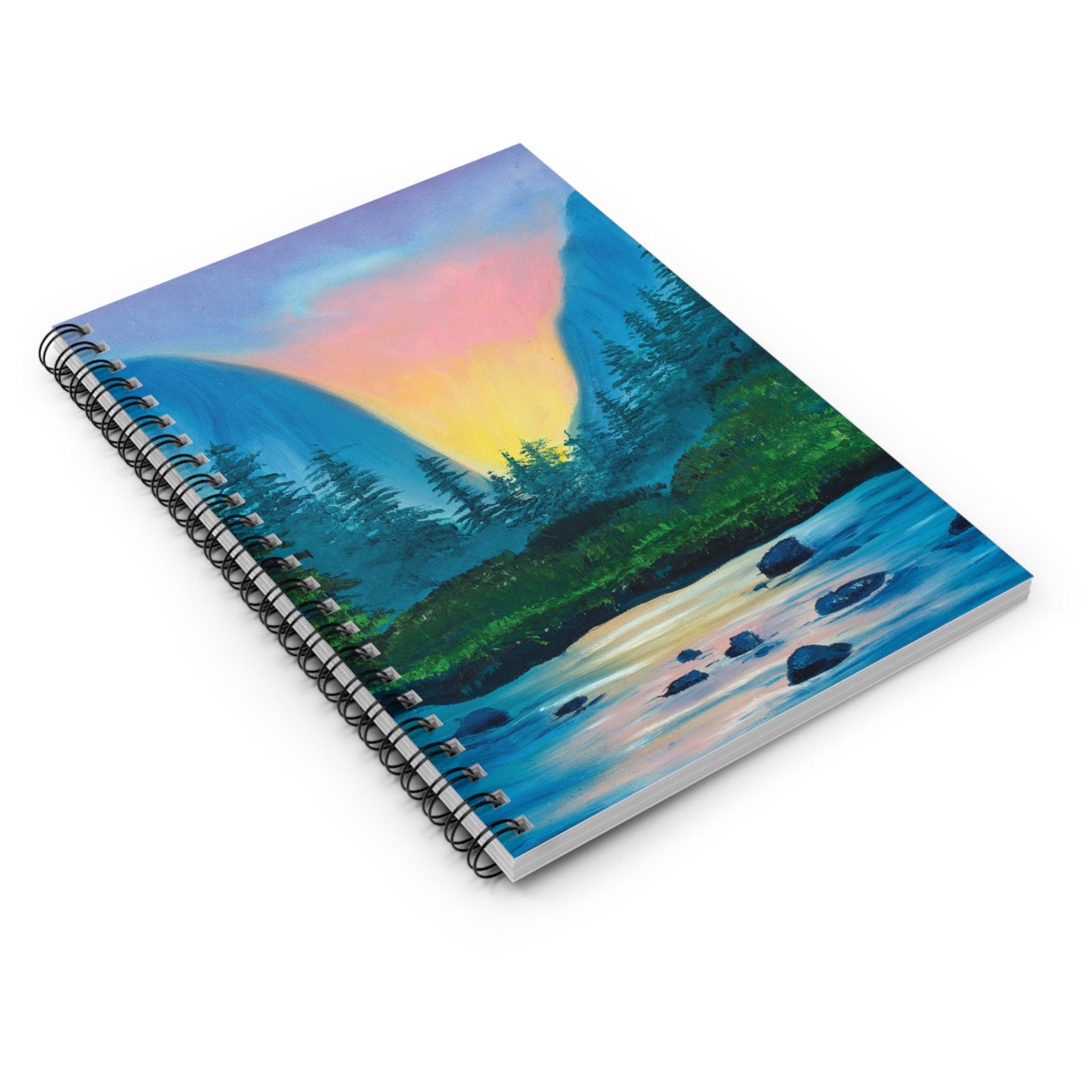 Pretty Journal Notebook, nature mountain landscape art oil painting, pretty mountain landscape lake oil painting, colorful painting