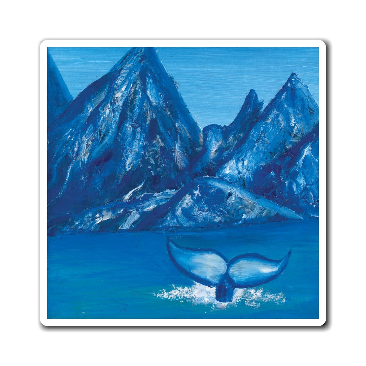 Whale Lover magnet, whale tail magnet pretty oil painting, cute blue mountain ocean whale fridge magnet, pretty blue painting, nature scene