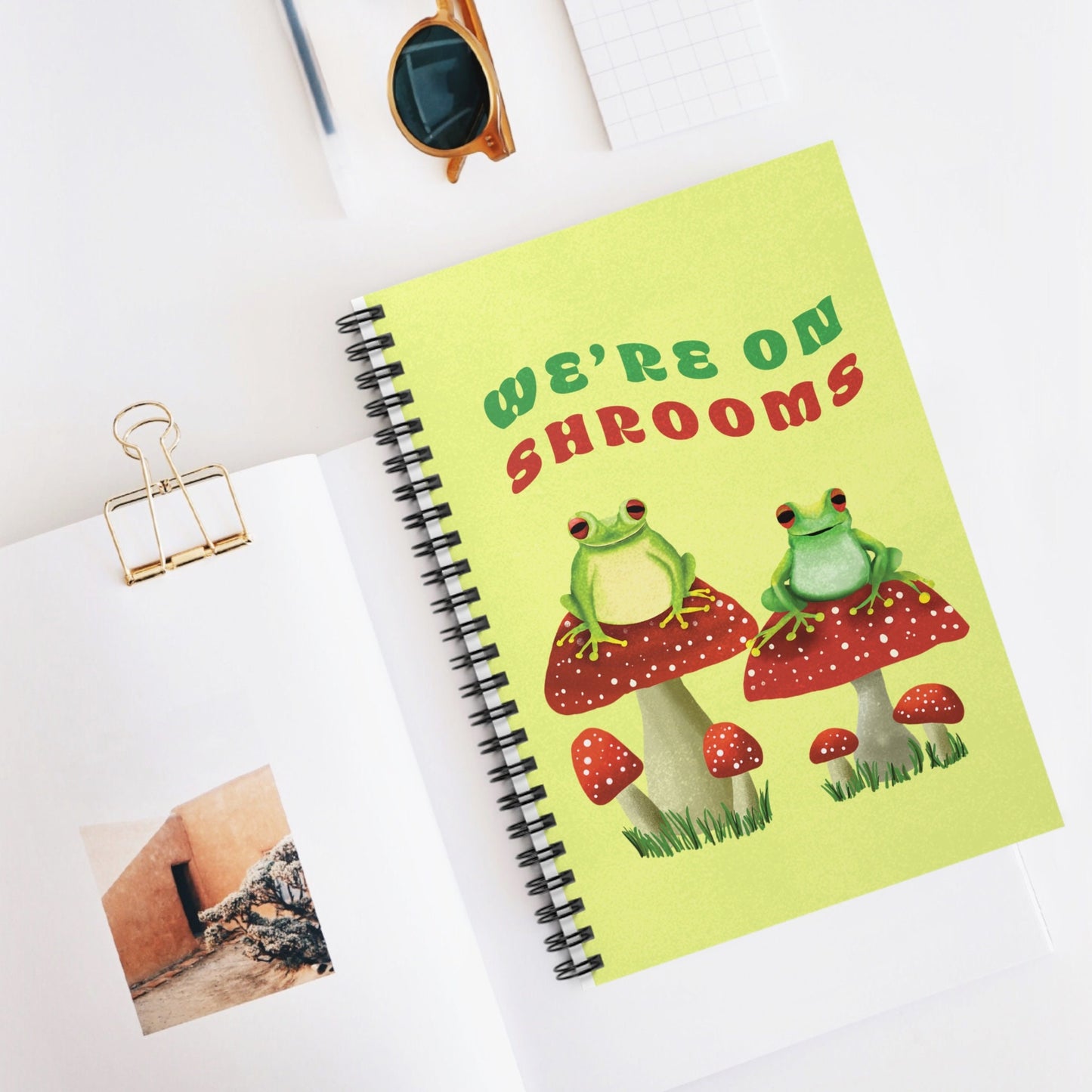 Cute Funny Frog Journal Notebook, spiral bound frogcore art, frog illustration cool funny journal notebook, frog aesthetic, toadstool vibe