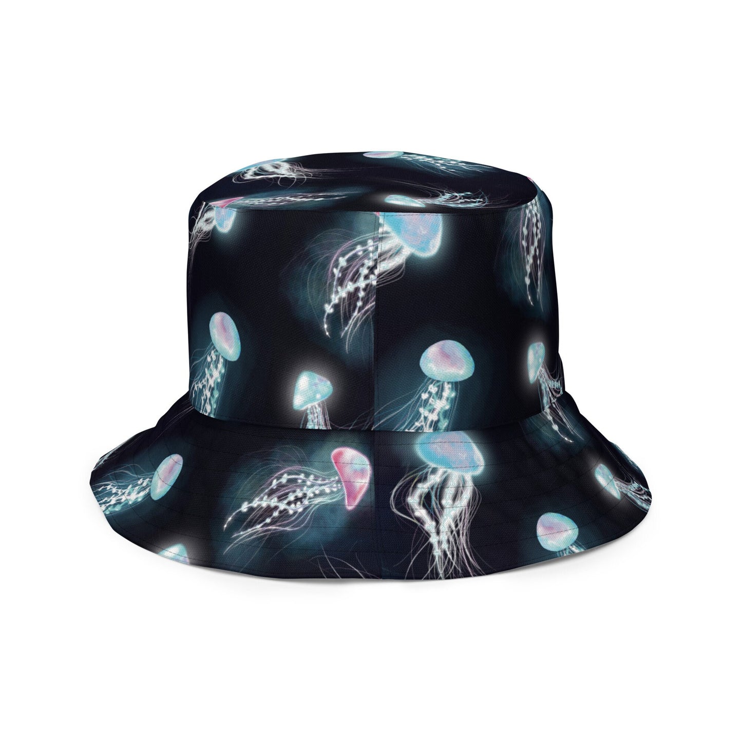 Reversible Jellyfish bucket hat, Electric Cosmic Jellyfish, Bioluminescent Jellyfish Bucket hat Reversible, cute Pretty glowing bucket hat