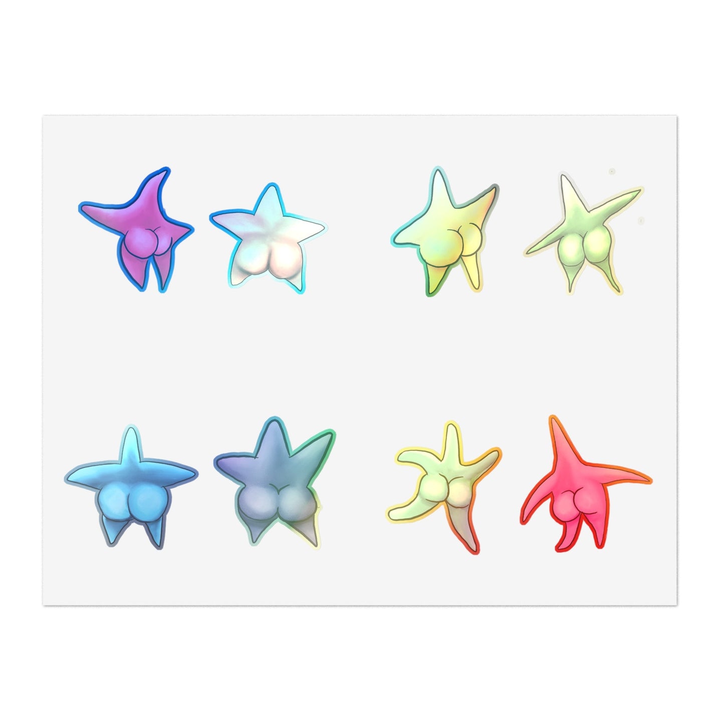 Cute Funny Sexy Starfish Booty Sticker Sheet, Funny Stickers, Cute Starfish Colorful anime sexy booty, starfish ass cute sticker sheet