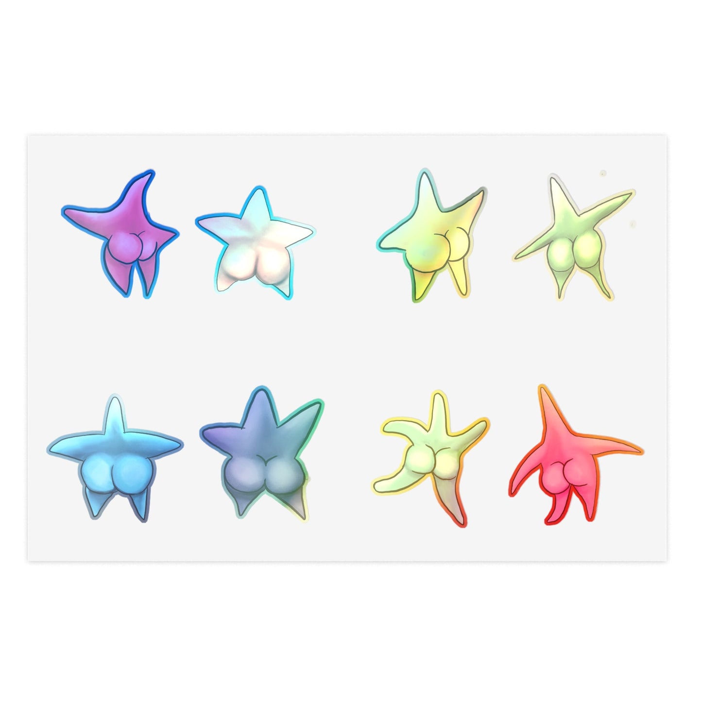 Cute Funny Sexy Starfish Booty Sticker Sheet, Funny Stickers, Cute Starfish Colorful anime sexy booty, starfish ass cute sticker sheet