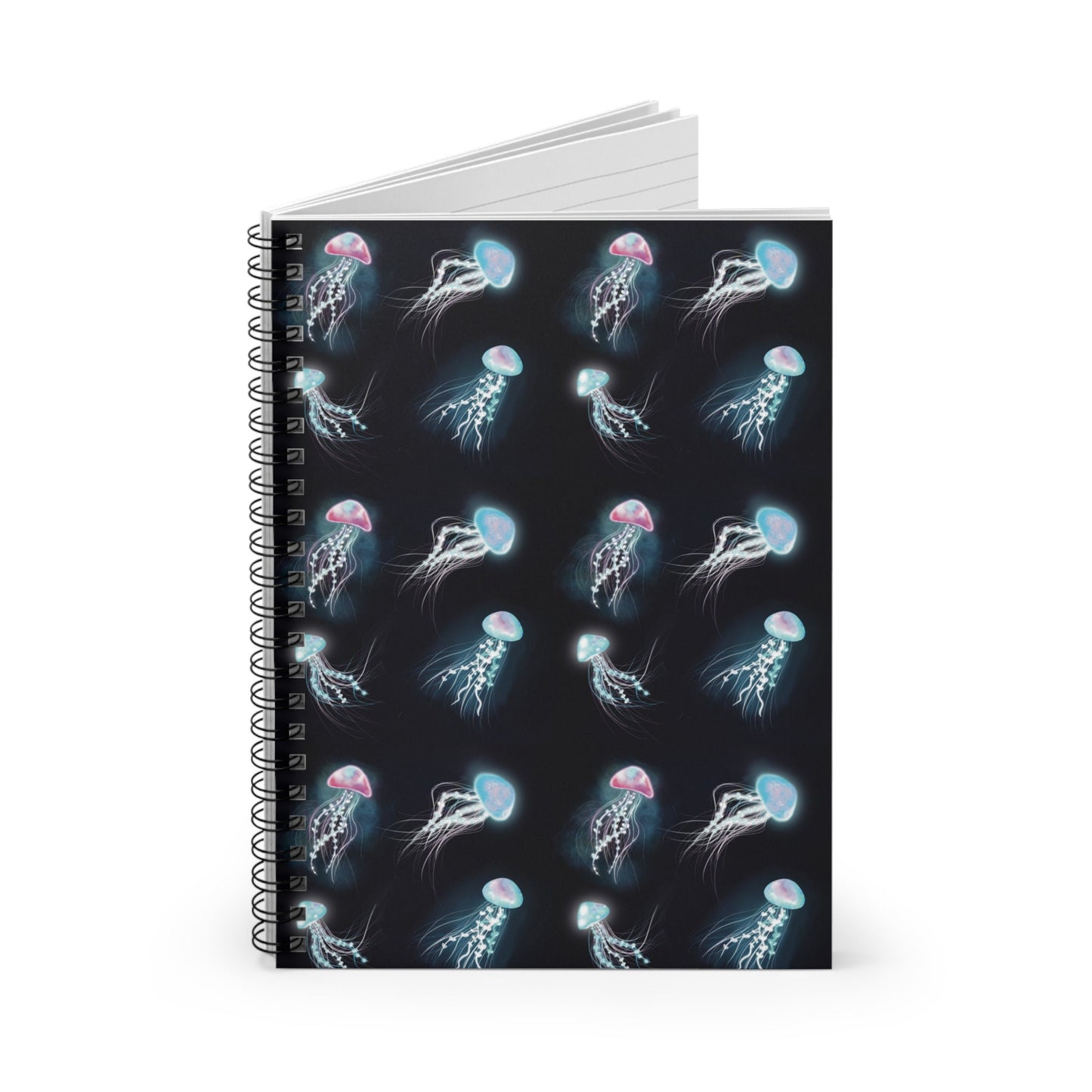 Bioluminescent Jellyfish Notebook, Spiral bound wide ruled journal, cool glowing jellyfish art, Journal notebook cool notebook for school