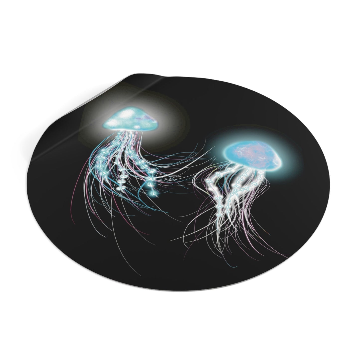 Cool Bioluminescent Jellyfish Round Vinyl Stickers, Glowing Jellyfish Sticker, cool Sticker jellyfish lover, bioluminescent art, trippy cool