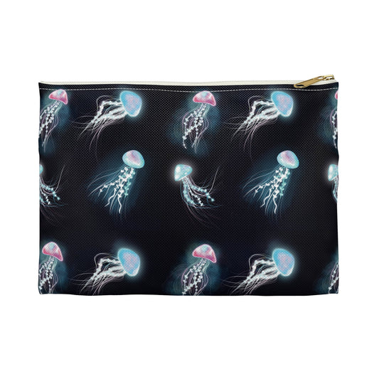 Cool Bioluminescent Jellyfish Makeup Bag, Glowing jellyfish art, cool accessory bag, pencil case, back to school jellyfish