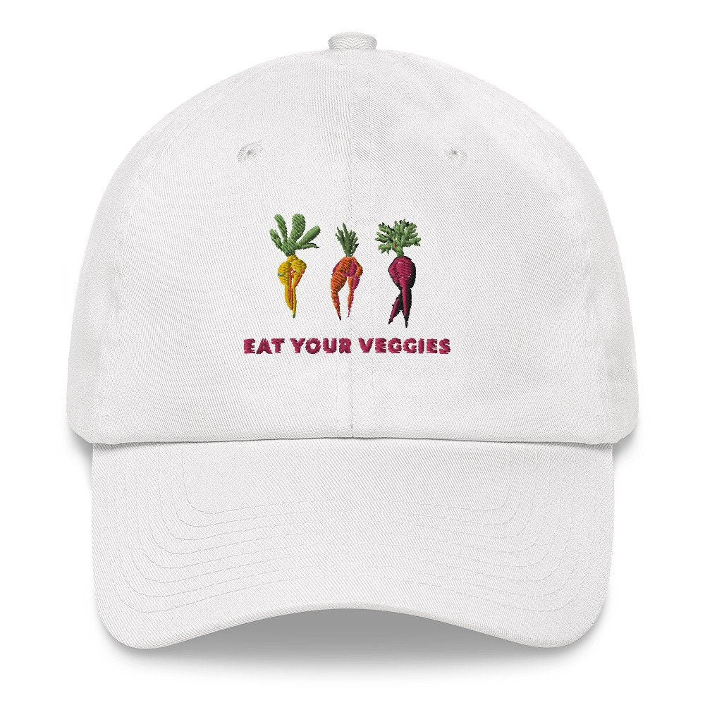 Dad hat Eat Your Veggies Funny hat for Vegetarian, Vegan Gift, Funny clever Pun, Carrot Legs booty Drawing Embroidered Hat Summer cute